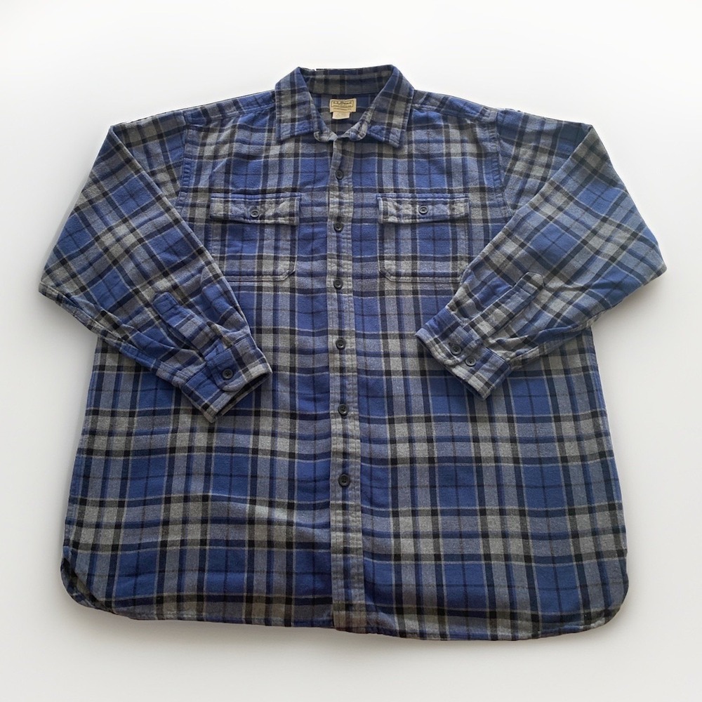 LL BEAN Classic Heritage Soft Chamois L/S Shirt Blue Grey Flannel Outdoor Men XL